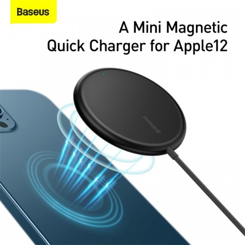 Зарядка Qi BASEUS Simple Mini Magnetic Wireless Charger (suit for Iphone 12 with Type-C cable 1.5 m) black