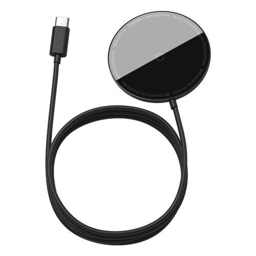 Зарядка Qi BASEUS Simple Mini Magnetic Wireless Charger (подходит для Iphone 12 с кабелем Type-C 1.5 м) черный