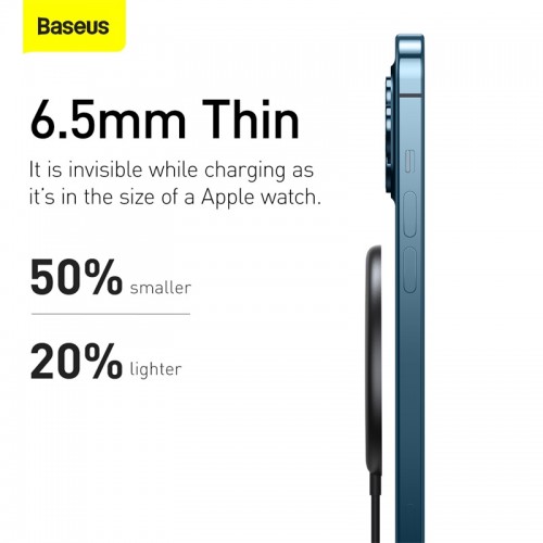 Зарядка Qi BASEUS Simple Mini Magnetic Wireless Charger (suit for Iphone 12 with Type-C cable 1.5 m) black