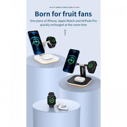 Зарядка Qi 3in1 LED Magnetic wireless charger JYD-WC101 |15W Max|