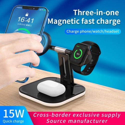 Зарядка Qi 3in1 LED Magnetic wireless charger JYD-WC101 |15W Max|