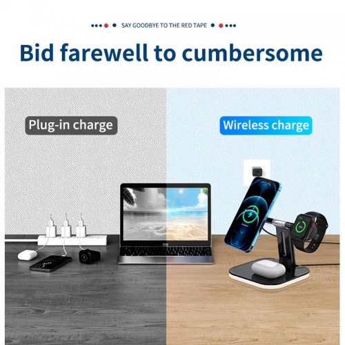 Зарядка Qi 3in1 LED Magnetic wireless charger JYD-WC101 |15W Max|