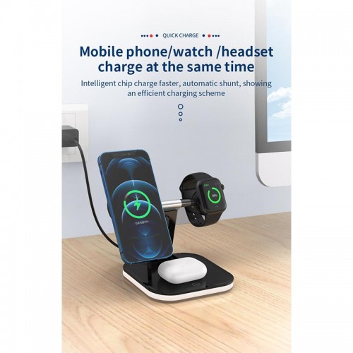 Зарядка Qi 3in1 LED Magnetic wireless charger JYD-WC101 |15W Max|