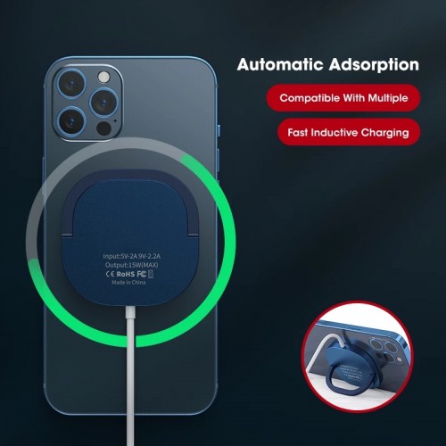 Зарядка Qi 2in1 MagSafe wireless charger with holder JYD-WC92 |15W Max| blue