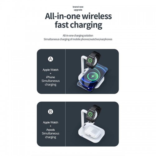 Зарядка Qi 2in1 wireless charger JYD-WC109 |15W Max, Phone/Apple-Android Watch Compatible| (Not included Watch charger) white
