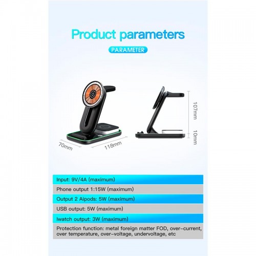 Зарядка Qi 4in1 Magnetic Wireless Charger XYJ A8 |Phone, Apple Watch, AirPods|