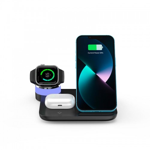 Зарядка Qi 4in1 wireless charger RGB X499 |Phone/Watch/Earphones, 15W Max|