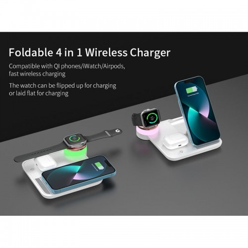 Зарядка Qi 4in1 wireless charger RGB X499 |Phone/Watch/Earphones, 15W Max|