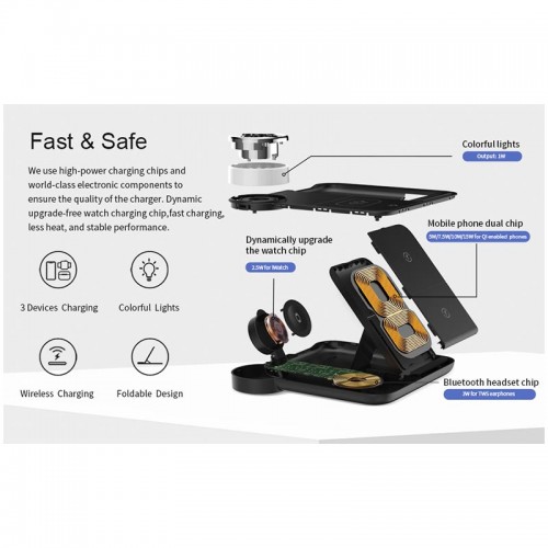 Зарядка Qi 4in1 wireless charger RGB X499 |Phone/Watch/Earphones, 15W Max|
