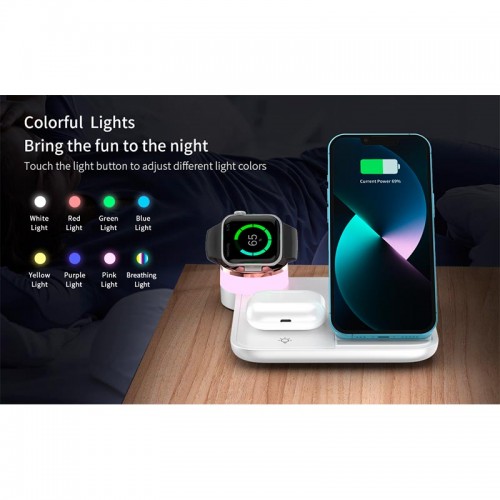 Зарядка Qi 4in1 wireless charger RGB X499 |Phone/Watch/Earphones, 15W Max|