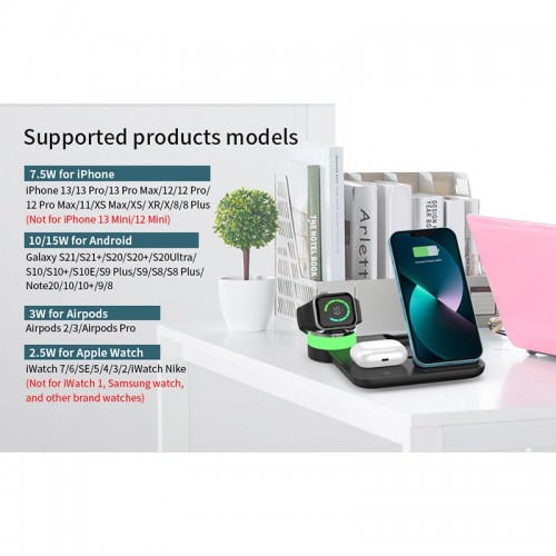 Зарядка Qi 4in1 wireless charger RGB X499 |Phone/Watch/Earphones, 15W Max|