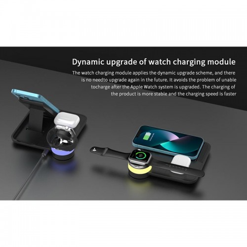 Зарядка Qi 4in1 wireless charger RGB X499 |Phone/Watch/Earphones, 15W Max|