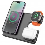 Зарядка Qi HOCO Geek складная 3-в-1 магнитная беспроводная быстрая зарядка CQ1 (iWatch/телефон/наушники, 15wqi, 27w Type-C) черная