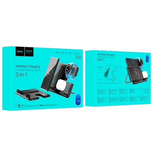 Зарядка Qi Hoco Flash folding 3-in-1 wireless fast charger CQ2 (Sam Watch / phone / earphone, 15wqi, 27w Type-C) black