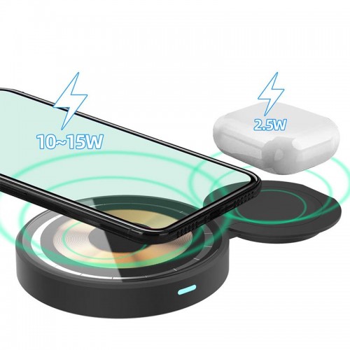 Зарядка Qi 2 in 1 Transparent Magnetic Wireless Charger Q4A |15W, Phone/AirPods|