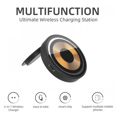 Зарядка Qi 2 in 1 Transparent Magnetic Wireless Charger Q4A |15W, Phone/AirPods|