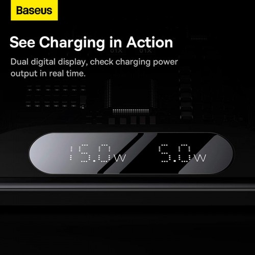 Зарядка Qi Baseus Digital LED Display 2in1 Wireless Charger Universal version |20W| black