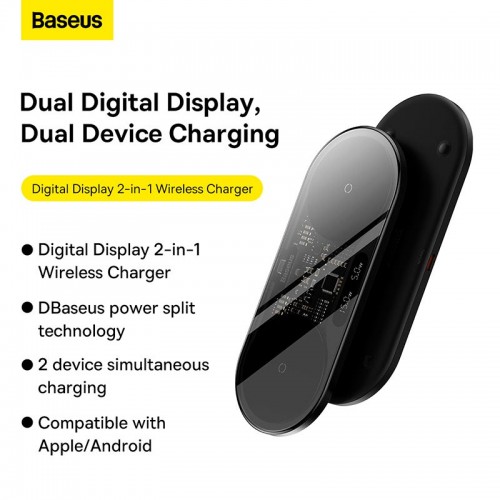 Зарядка Qi Baseus Digital LED Display 2in1 Wireless Charger Universal version |20W| black