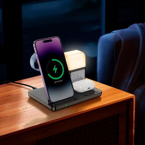 Зарядка Qi HOCO Crown 3-in-1 night light wireless fast charger with clock cq9 |15W| white