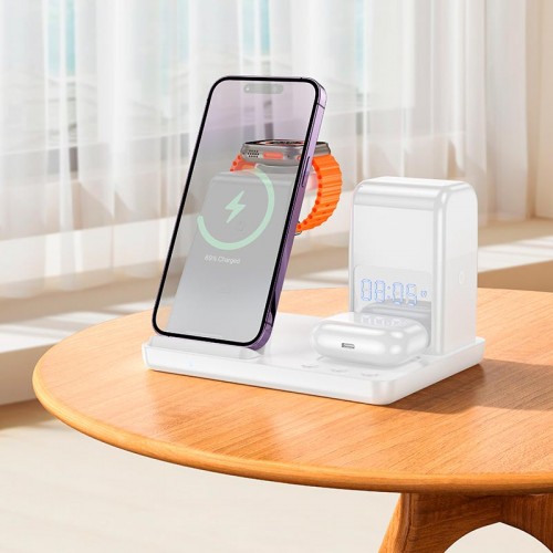 Зарядка Qi HOCO Crown 3-in-1 night light wireless fast charger with clock cq9 |15W| white