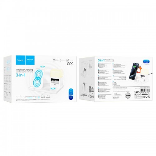 Зарядка Qi HOCO Crown 3-in-1 night light wireless fast charger with clock cq9 |15W| black