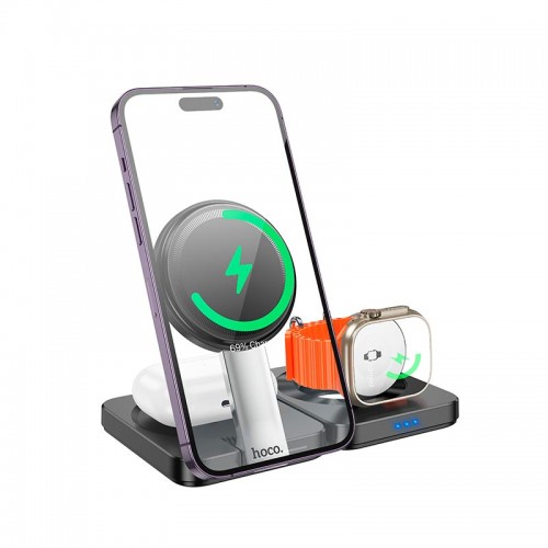 Зарядка Qi HOCO Ingenious 3-in-1 folding magnetic wireless charger CQ11 |15W|