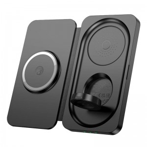 Зарядка Qi HOCO Triumph 3-in-1 travel folding wireless fast charger CQ13 |15W| black