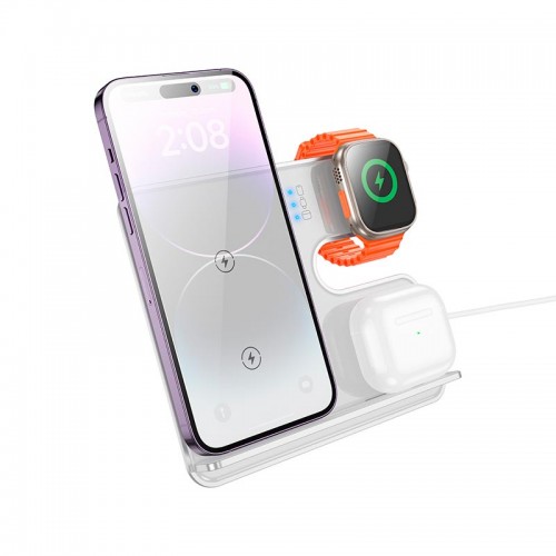 Зарадка Qi HOCO Falcon 3-in-1 desktop vertical wireless fast charging CQ19 |15W| silver