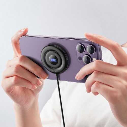 Зарядка Qi Hoco Phantom magnetic wireless fast charger with digital display CW61 |15W| black