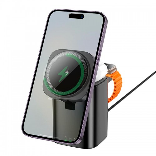 Зарядка Qi HOCO CQ20 Clever 3-in-1 desktop wireless fast charger |15W| black