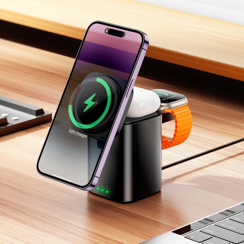 Зарядка Qi HOCO CQ20 Clever 3-in-1 desktop wireless fast charger |15W| black