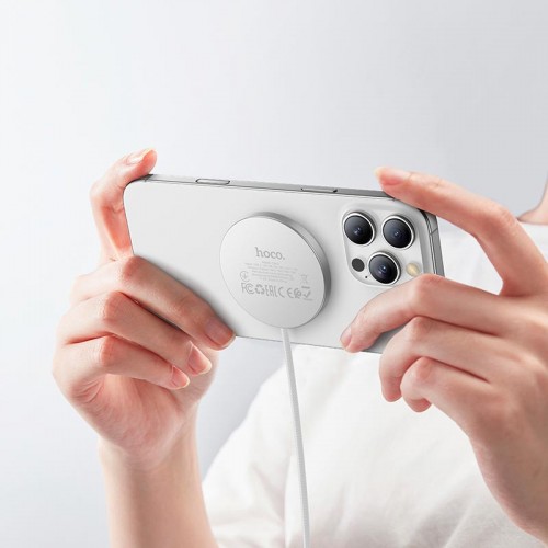 Заряджання Qi HOCO Fast Qi2 magnetic wireless fast charger CW63 |1.2m, 15W Max, 2A| white