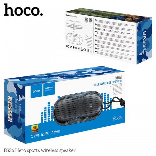 Акустика HOCO Hero sports BT5. 0 TWS BS36 |AUX, TF CARD, FM, USB| black