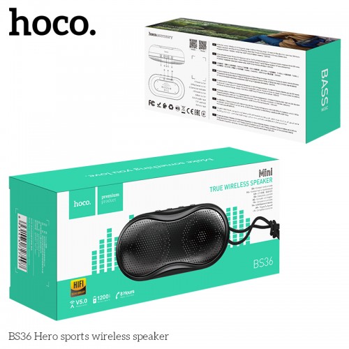 Акустика HOCO Hero sports BT5. 0 TWS BS36 |AUX, TF CARD, FM, USB| black