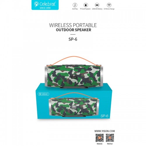 Акустика CELEBRAT TWS SP-6 |AUX/USB/TF/FM/BT5.0, 5W*2| Camouflage-Green