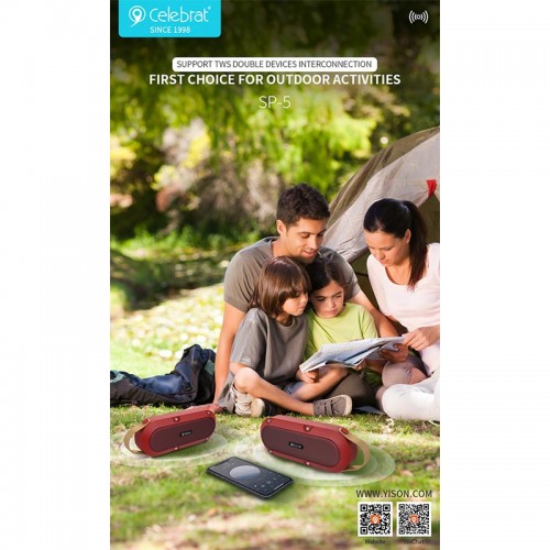 Акустика CELEBRAT Outdoor SP-5 |BT5.0, TWS, IPX7| red