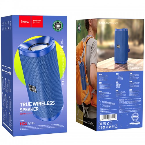 Акустика HOCO Bella sports True Wireless speaker IPX5 HC4 |BT, TWS, AUX, FM, TF, USB| dark blue