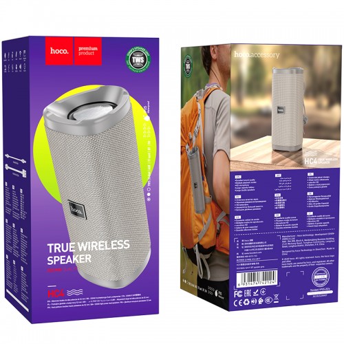Акустика HOCO Bella sports True Wireless speaker IPX5 HC4 |BT, TWS, AUX, FM, TF, USB| grey