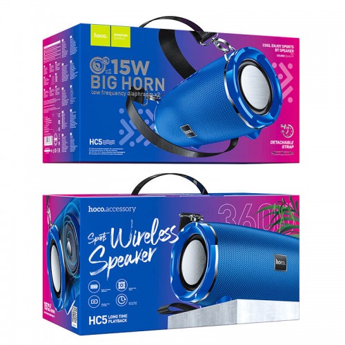 Акустика HOCO Cool Enjoy sports BT speaker HC5 |2x15W, 3.5Hours, BT5.0, AUX, FM, TF, USB, 3600mAh| blue