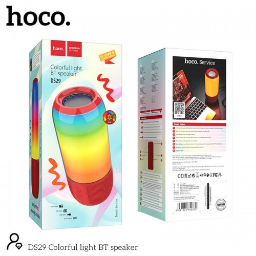 Акустика Hoco Colorful light BT speaker DS29 |BT5.0, AUX, FM, TF, USB| red