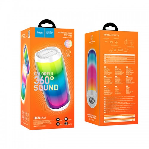 Акустика HOCO pulsating colorful luminous HC8 |4Hours, BT5.0, TWS, 360° Sound, AUX, FM, TF, USB| red