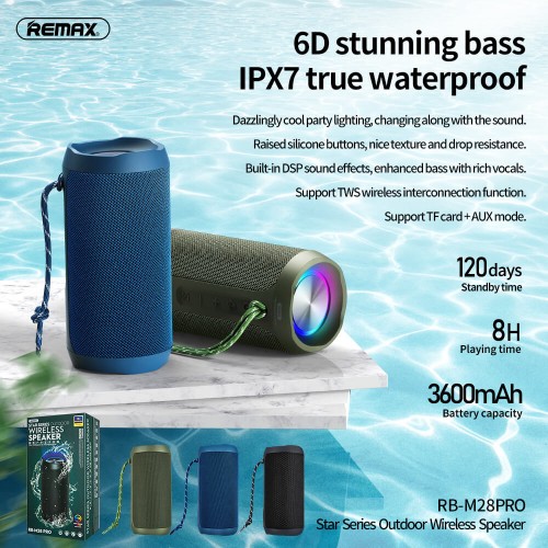 Акустика REMAX Star Series RGB Outdoor Wireless Speaker RB-M28 PRO IPX7 |BT5.0,8Wx2, TWS, AUX/TF, DSP, 8h| black