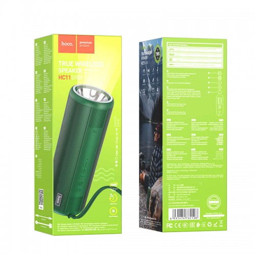 Акустика HOCO Bora sports BT speaker HC11 |BT5.0, TWS, AUX, FM, TF, USB, 2Hours, 5Wx2, Flashlight| green