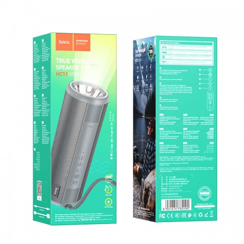 Акустика HOCO Bora sports BT speaker HC11 |BT5.0, TWS, AUX, FM, TF, USB, 2Hours, 5Wx2, Flashlight| peacock blue