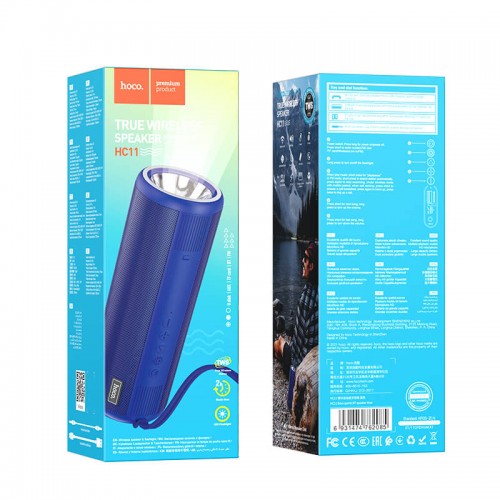 Акустика HOCO Bora sports BT speaker HC11 |BT5.0, TWS, AUX, FM, TF, USB, 2Hours, 5Wx2, Flashlight| peacock blue