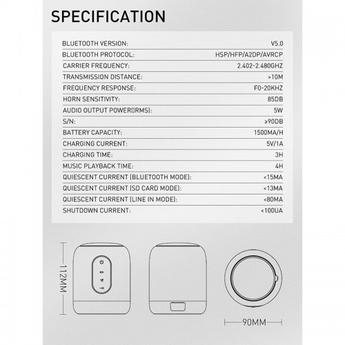 Акустика Ldnio Bass Boost BTS12 |BT5.0, TWS, AUX/SD, 4h| black
