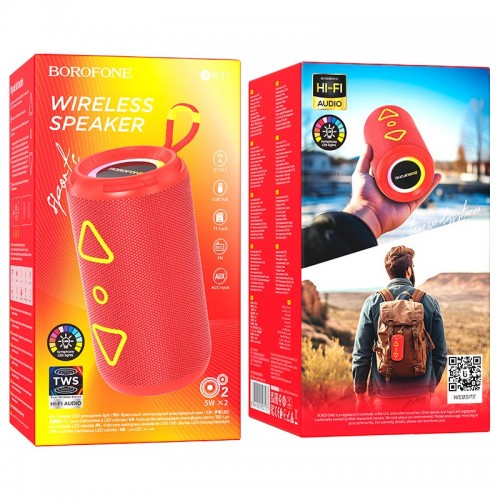 Акустика Borofone Noble sports BT speaker BR37 |BT5.3, USB/TF/FM/AUX, TWS, 5Wx2, 2h| red