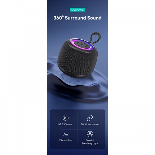 Акустика USAMS Mini Wireless BT Speaker US-YX014 1200mAh |BT5.3, TWS| black