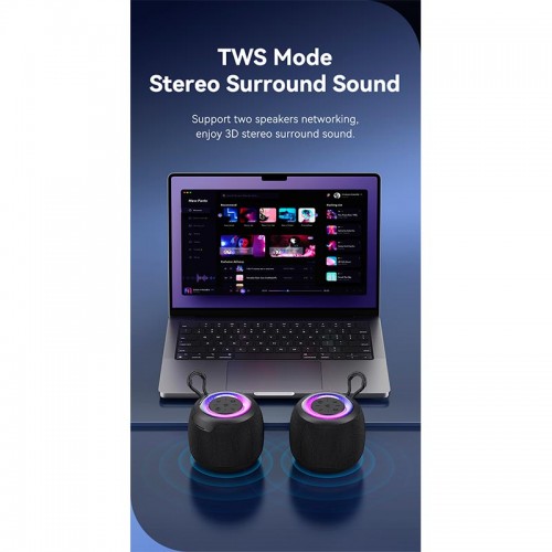 Акустика USAMS Mini Wireless BT Speaker US-YX014 1200mAh |BT5.3, TWS| black