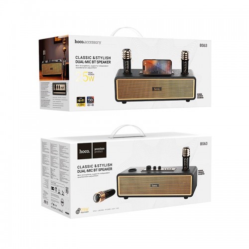 Акустика-караоке HOCO Graceful wireless dual-mic BT speaker bs63 |BT5.4, TWS/USB/AUX/TF, 25W| Milky white